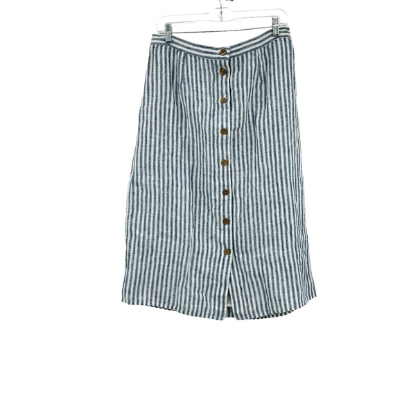 Faherty Women's Button Front Low Tide Stripe Whitley Skirt Blue White Size L NWT - Picture 6 of 12